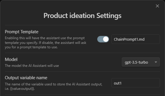 AI Assistant - Prompt Chaining Settings