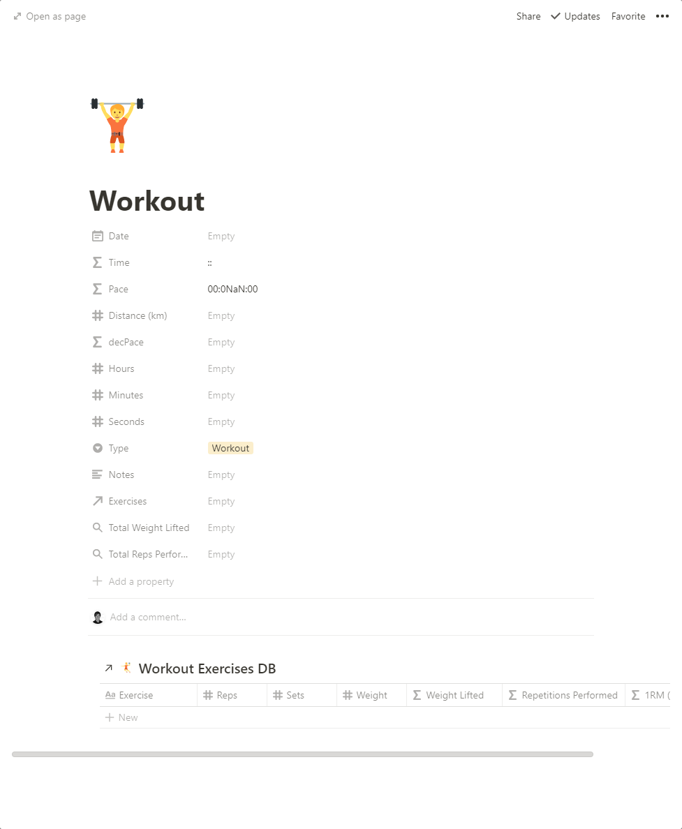 Workout Template screen